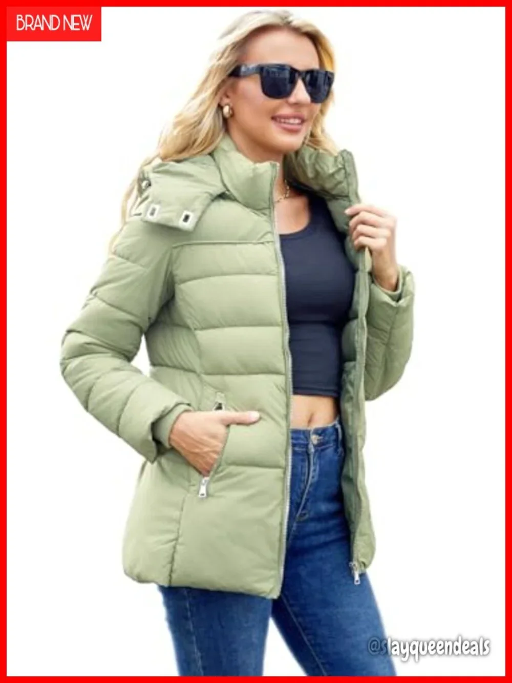 Womens Packable Puffer Jacket Winter Coat Hooded Lightweight Thickened Down